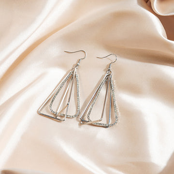 Gold and Silver Layered Triangle Extra Long Hook Earrings
