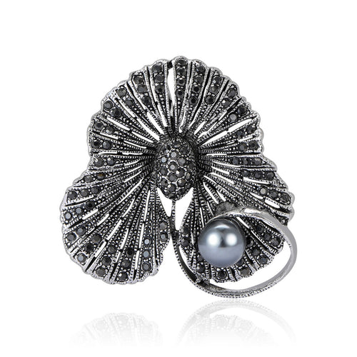 古银贝壳珍珠胸针 shown in product view 1 with visible metal and stone details