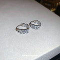 Silver Tone Crystal Leaf Statement Huggie Hoop Earrings view 4