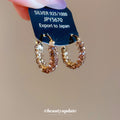 Brown Crystal Textured Hoop Huggie Earrings Jewelry view 2