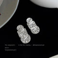 Silver Molten Circle Square Stack Drop Stud Earrings Pair Style view 3