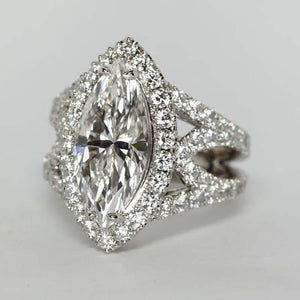 White Gold Marquise Halo Cross Band Clear Stone Ring