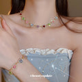 Gold Multicolor Heart Crystal Necklace and Bracelet Styles view 4
