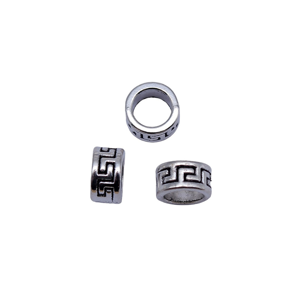 8.2x8.2x4.6mm 0.7g Antique Silver Zinc Alloy Greek Key Pattern Large Hole Spacer Beads for DIY Jewelry