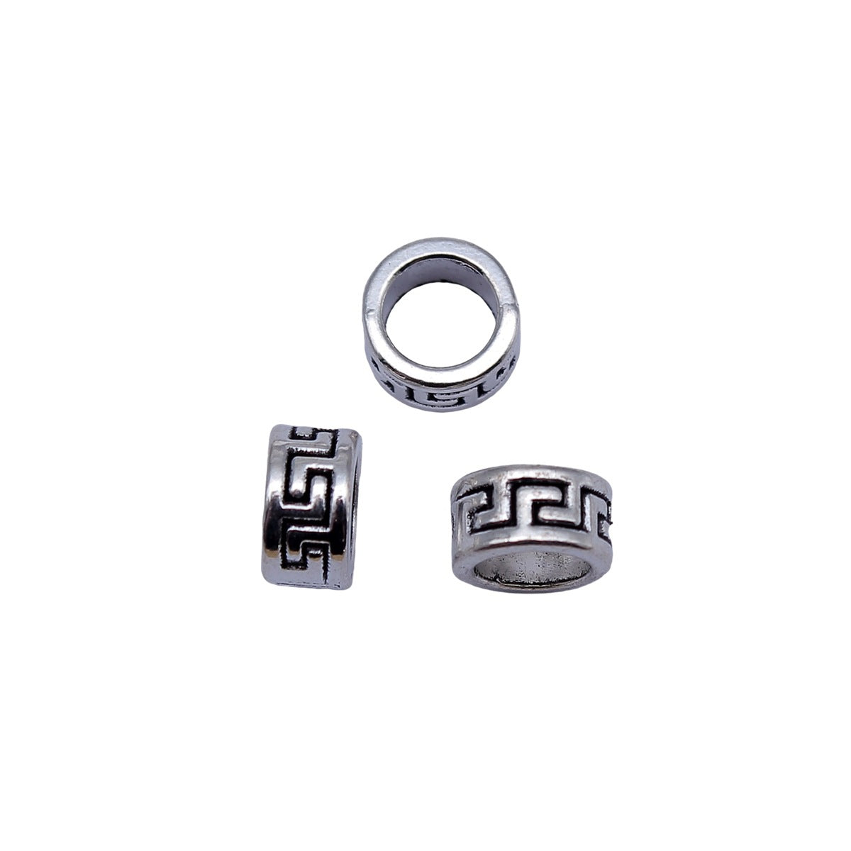 8.2x8.2x4.6mm 0.7g Antique Silver Zinc Alloy Greek Key Pattern Large Hole Spacer Beads for DIY Jewelry