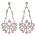 Silver Openwork Crystal Teardrop Stud Earrings with Polished Metal Details view 5
