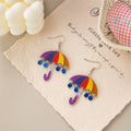 Colorful Umbrella Novelty Gold Tone Long Hook Earrings view 4