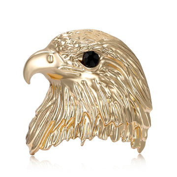 Sculpted Eagle Head Brooch in Gold or Silver With Black Eye