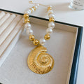Pearl Bead Seashell Pendant Necklace and Shell Stud Earrings view 6