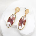 Gold Tone Oval Pressed Botanical Resin Drop Stud Earrings view 4