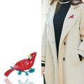 Red Cardinal Bird Brooch With Green Branch Enamel Detail view 2