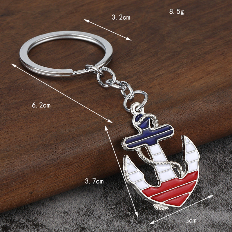 Vintage Nautical Anchor Enamel Zinc Alloy Keychain Pendant