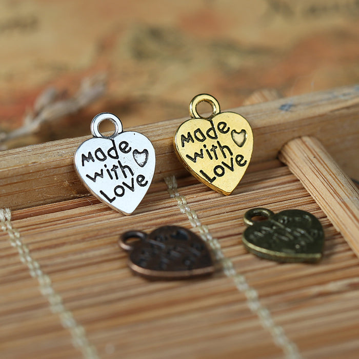 Made With Love Heart Charm Metal Jewelry Making Component In 5 Finishes