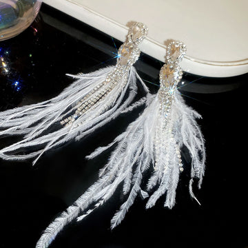 Silver Tone Crystal Tassel Earrings with Fine Fringe Drops