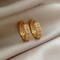 Gold Tone Textured Openwork Coin Pattern Hoop Earrings view 6