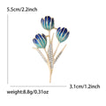 Enamel Triple Tulip Brooch Rhinestone Leaves Purple or Blue view 5