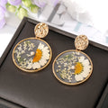Clear Resin Pressed Flower Round Drop Stud Earrings in Six Colors view 3