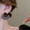 Purple Teardrop Crystal Cluster Stud Earrings With Decorative Details view 3
