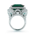 Oversized Emerald Green Rectangular Cluster Ring In Silver Tone view 3