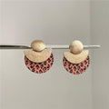 Leopard Print Wood Half Disc Earrings In Two Metal Tones view 2
