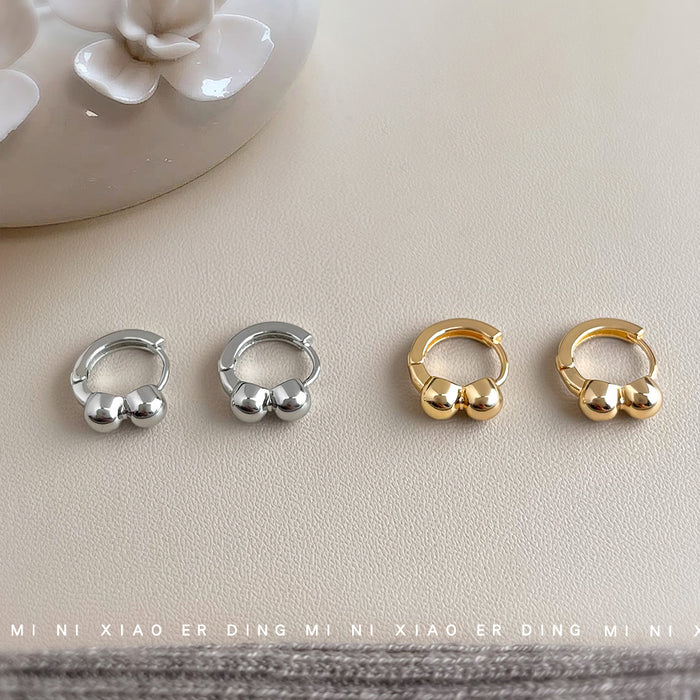 Double Ball Mini Huggie Hoop Earrings Two Finishes
