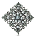 Square Crystal and Pearl Cluster Brooch in Three Finishes view 1