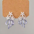 Crystal Bow Stud Earrings with Three Pastel Drop Colors view 7