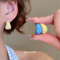 Colorful Spotted Crescent Enamel Stud Earrings Jewelry Pair view 1