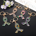 Clear Resin Pressed Flower Ankh Cross Split Ring Keychains in Five Designs view 1