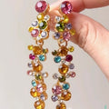 Multicolor Crystal Vine Drop Earrings with Reflective Details view 3