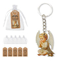 Praying Baby Angel Printed Wood Keychain Silver Ring Chain view 1