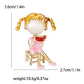 Enamel Girl on Chair Brooch With Pink Dress And Gold Tone Hair view 6