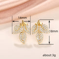 Gold Triple Leaf Pave Clear Stone Stud Earrings Metal Alloy view 4