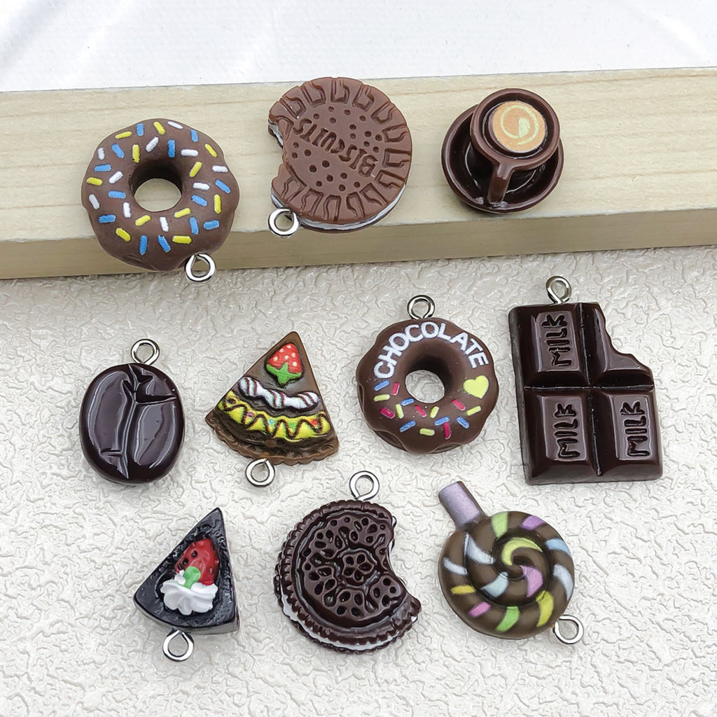 Resin Oreo Chocolate Cake Donut Food Charm Pendant for DIY Keychain Jewelry Making