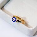 Blue Evil Eye Medallion Gold Tone Adjustable Open Ring view 3