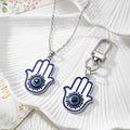 Blue Evil Eye Hamsa Keychains and Pendant Necklaces in Gold or Silver Tone view 2