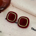 Red Velvet Geometric Stud Earrings in Seven Shapes view 4