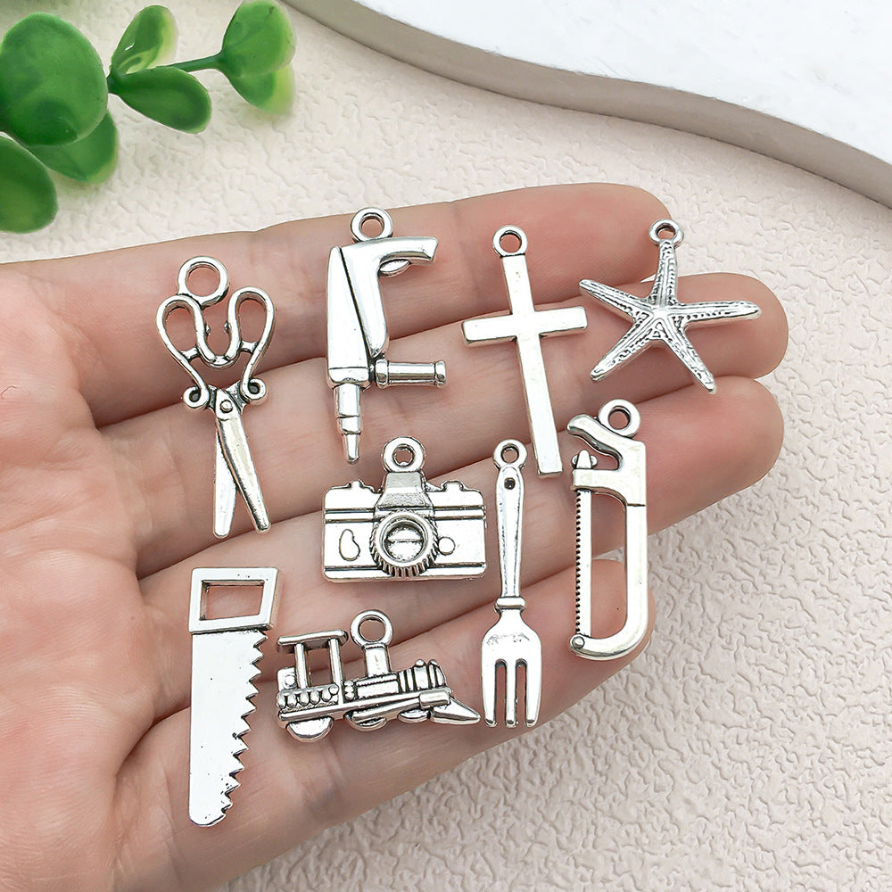 Zinc Alloy Cross Fork Scissors Gun Tool Charm Pendant for DIY Bracelet Jewelry