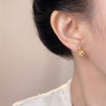 Gold Openwork Iris Flower Diamond Shape Stud Earrings view 2