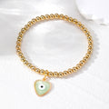 Gold Bead Stretch Bracelet Heart Evil Eye Charm 6 Colors view 9