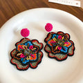 Colorful Embroidered Floral Statement Drop Earrings view 6