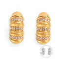 Ribbed Capsule Stud Earrings Rhinestone Bands Gold Steel view 5