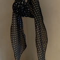 Polka Dot Skinny Neck Scarf With Fabric Rosette Accent view 7