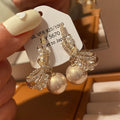 Gold Tone Crystal Bow Earrings with Large Pearl Drops view 6