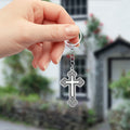 Silver Hollow Ornate Cross Keychain Chain Pendant Charm view 4