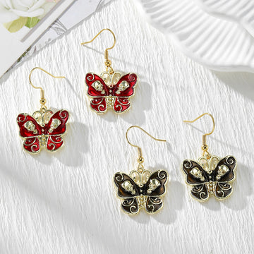 Gothic Red or Black Butterfly Drop Earrings with Hook Wires