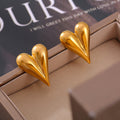 Puffy Heart Stud Earrings Gold Or Steel Titanium Finish view 4