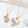 Gold Tone Rainbow and Heart Enamel Pendant Necklaces view 1