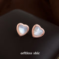 Rose Gold Beaded Heart Mother Of Pearl Stud Earrings Pair view 1
