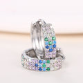 Silver Tone Rainbow Crystal Small Huggie Hoop Earrings view 2